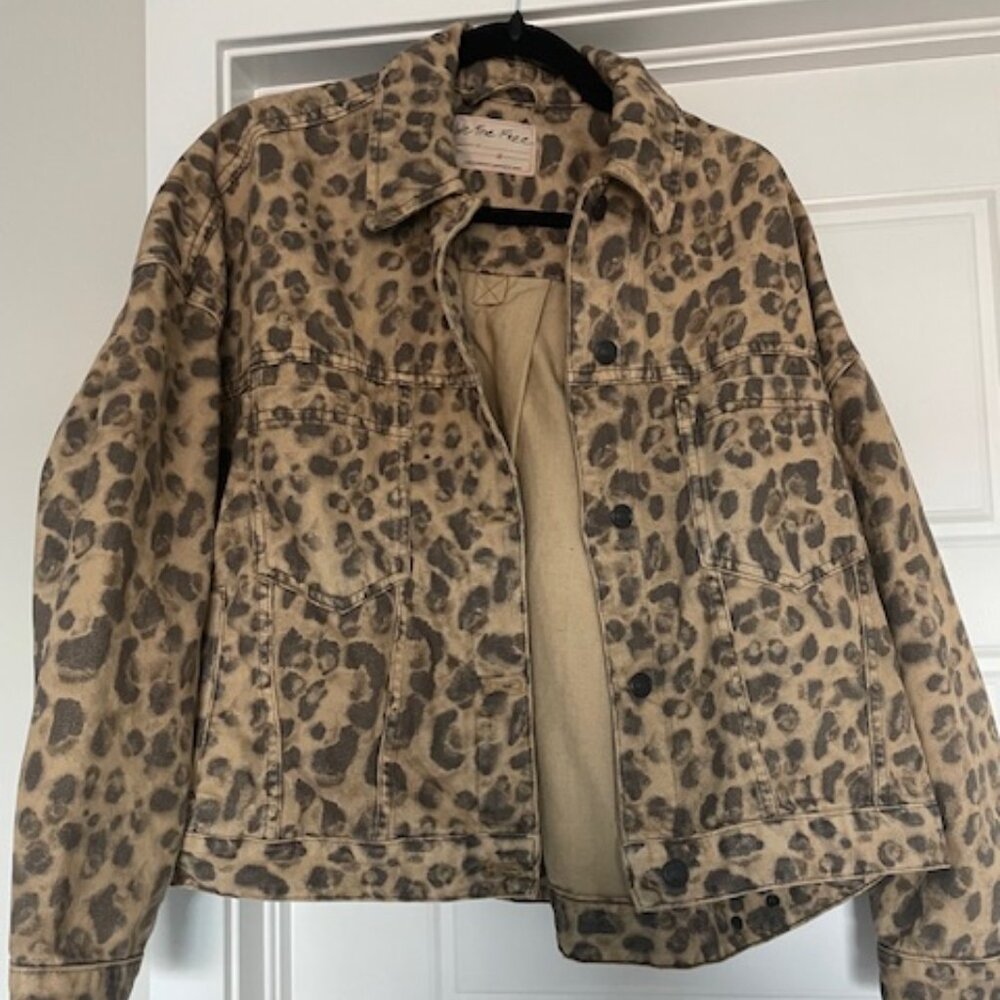 Free People Opal Swing Animal Print Jean Jacket